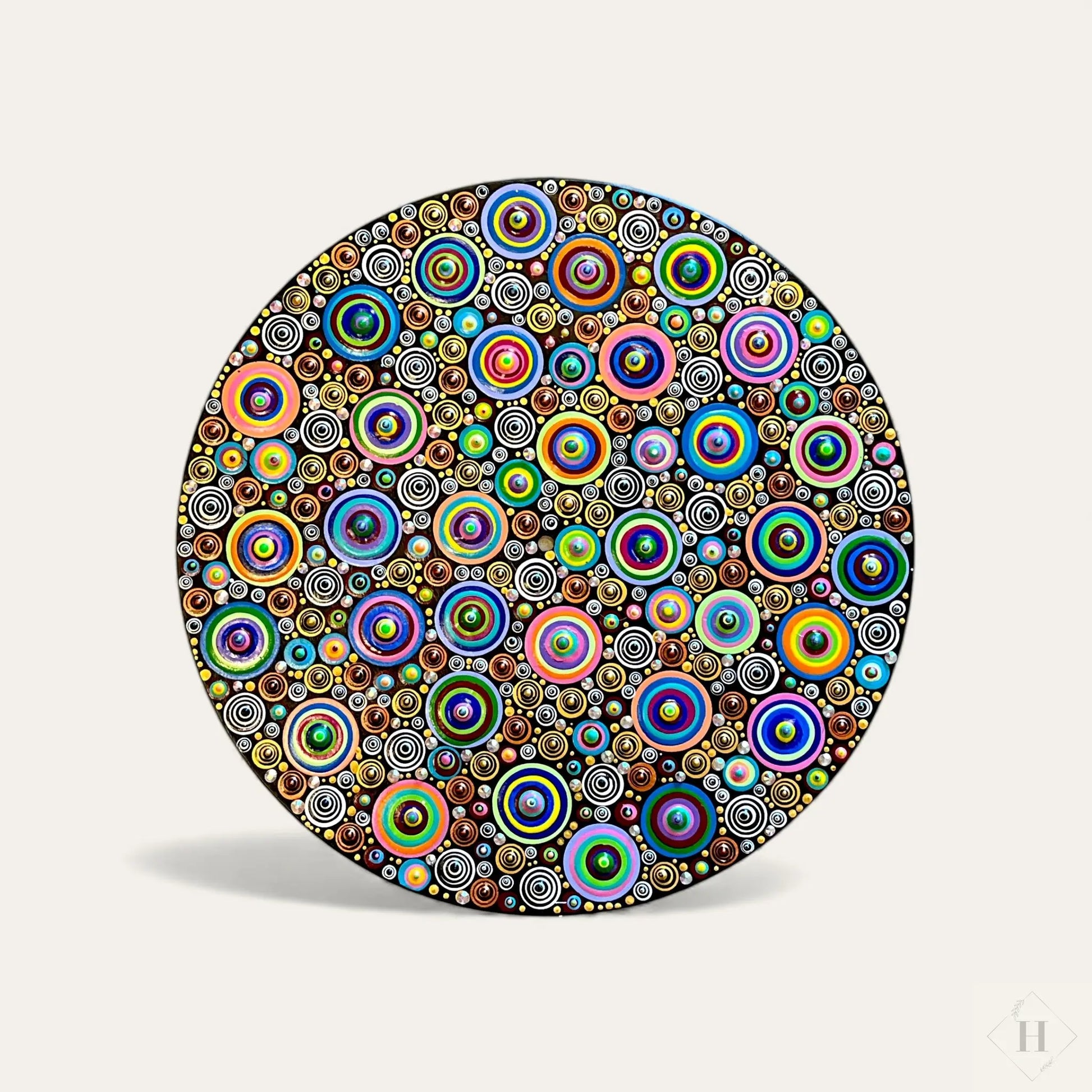 Dotart maleri på LP plade - multi dots med rhinsten Zenjasworld