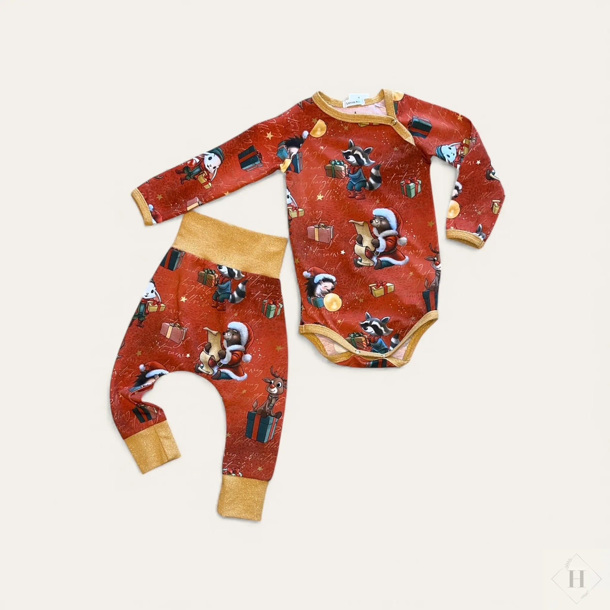 Bukser og body jule sæt str 80 Håndlavet af