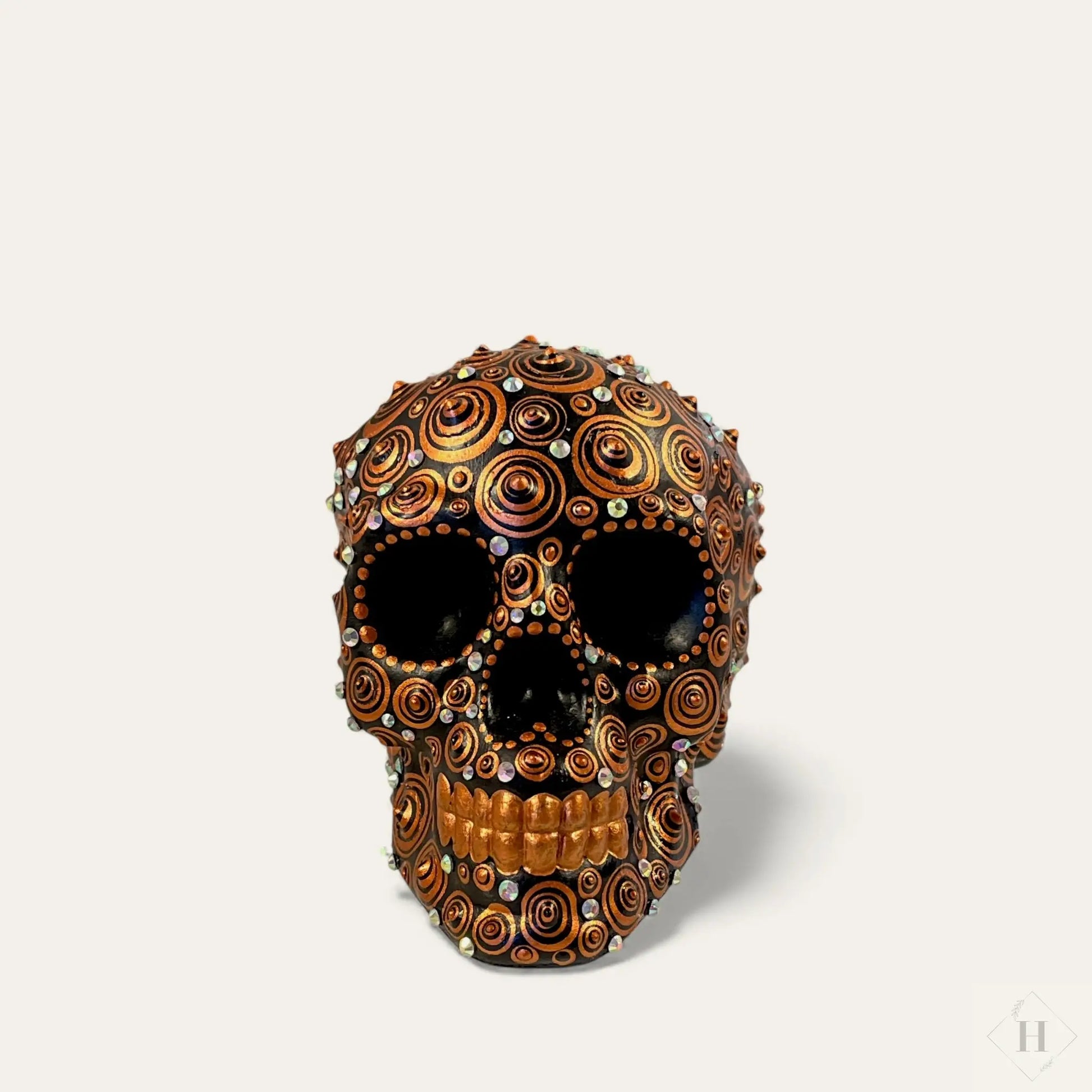 Håndmalet Dotart Kranium i kobberfarve - 10x10 cm Zenjasworld