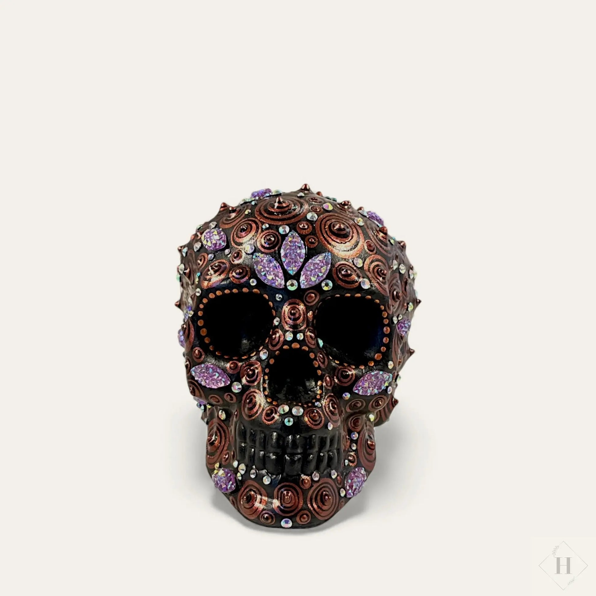 Håndmalet Dotart Kranium i bronzefarve - 10x10 cm Zenjasworld