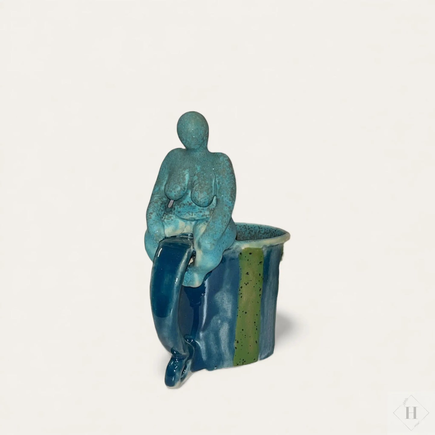 Krus med dame - grøn og blå striber Lisbeth Børglum