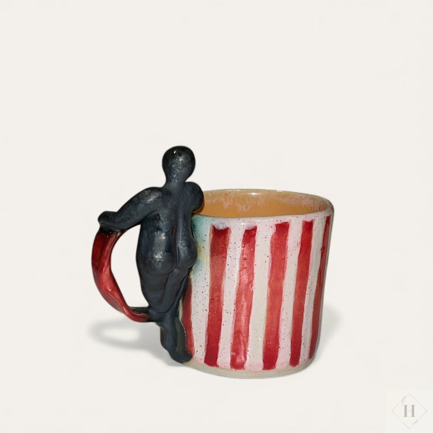 Krus med dame - rød/lyserød stribet Lisbeth Børglum