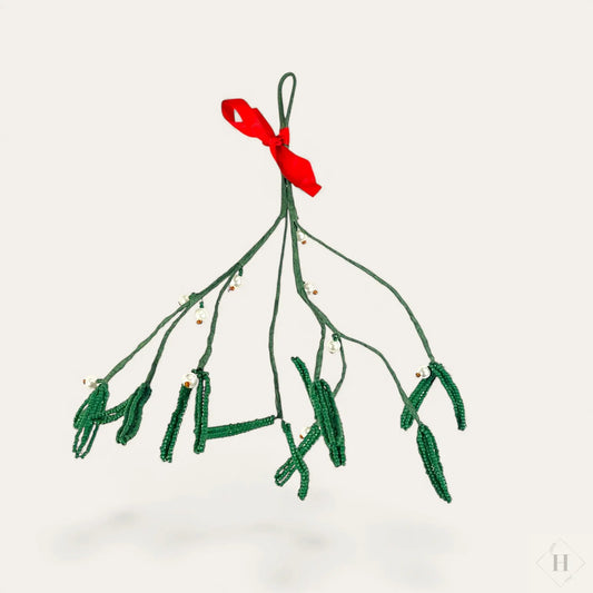 Håndlavet mistelten i glasperler - grøn Kaimers krea