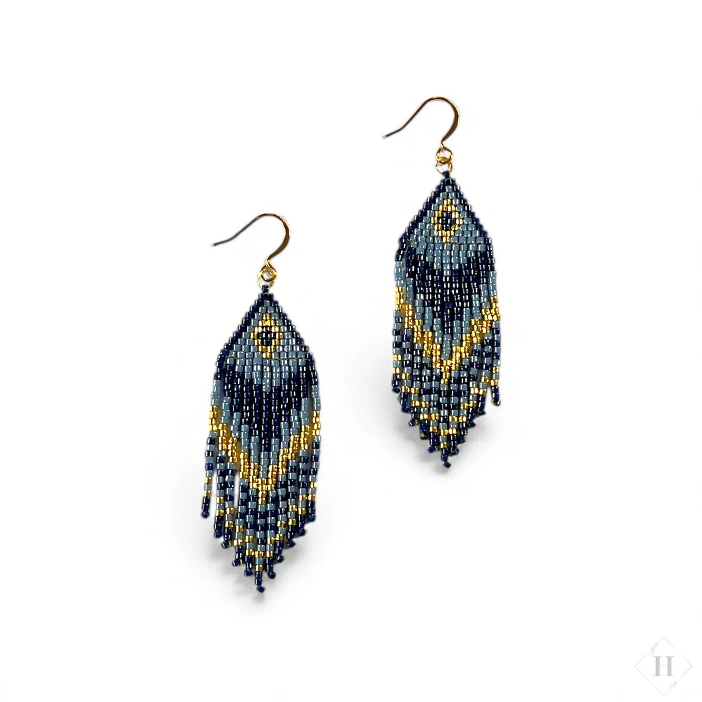 Frynseøreringe i miyuki perler - blå nuancer Mabalser