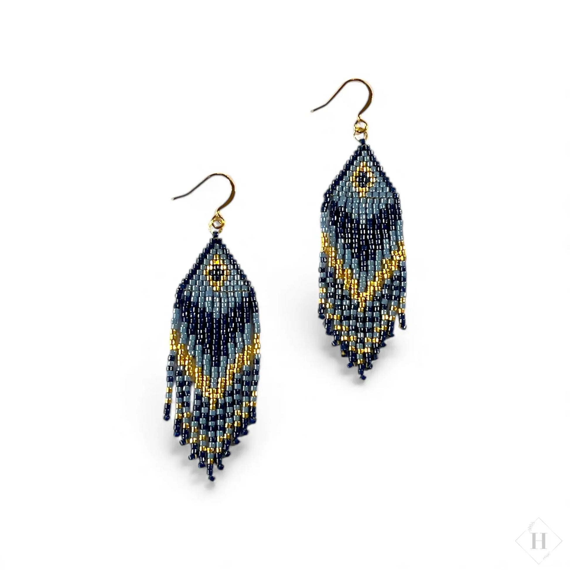 Frynseøreringe i miyuki perler - blå nuancer Mabalser