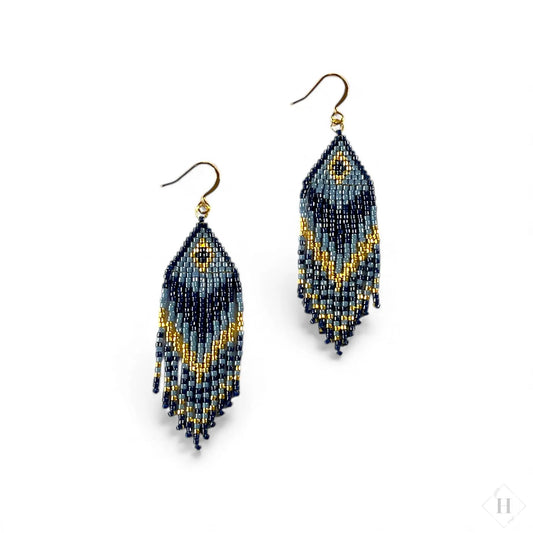 Frynseøreringe i miyuki perler - blå nuancer Mabalser