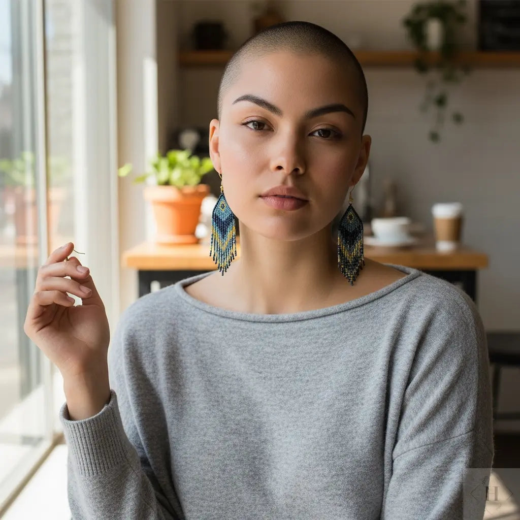 Frynseøreringe i miyuki perler - blå nuancer Mabalser