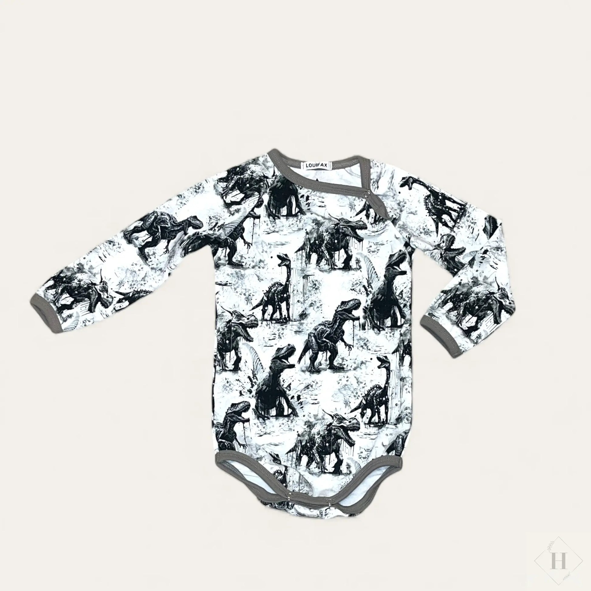 Håndlavet Baby Body og Bukser Str 80 - Blødt Jersey Sæt med Dino Motiv Louifax