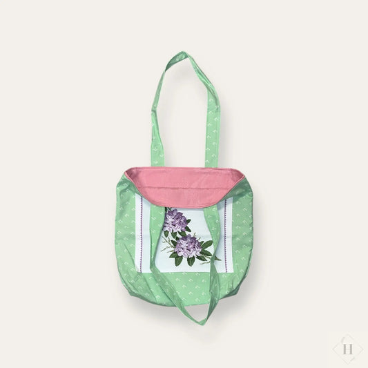 Mulepose med broderi - lilla/mint Irene Kokholm