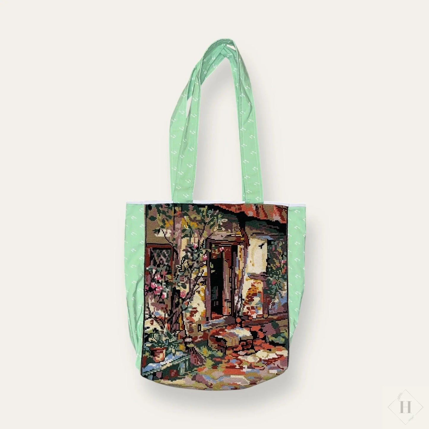 Mulepose med broderi - velkommen ind Irene Kokholm