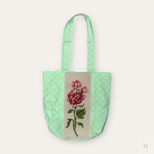 Mulepose med broderi - roser Irene Kokholm