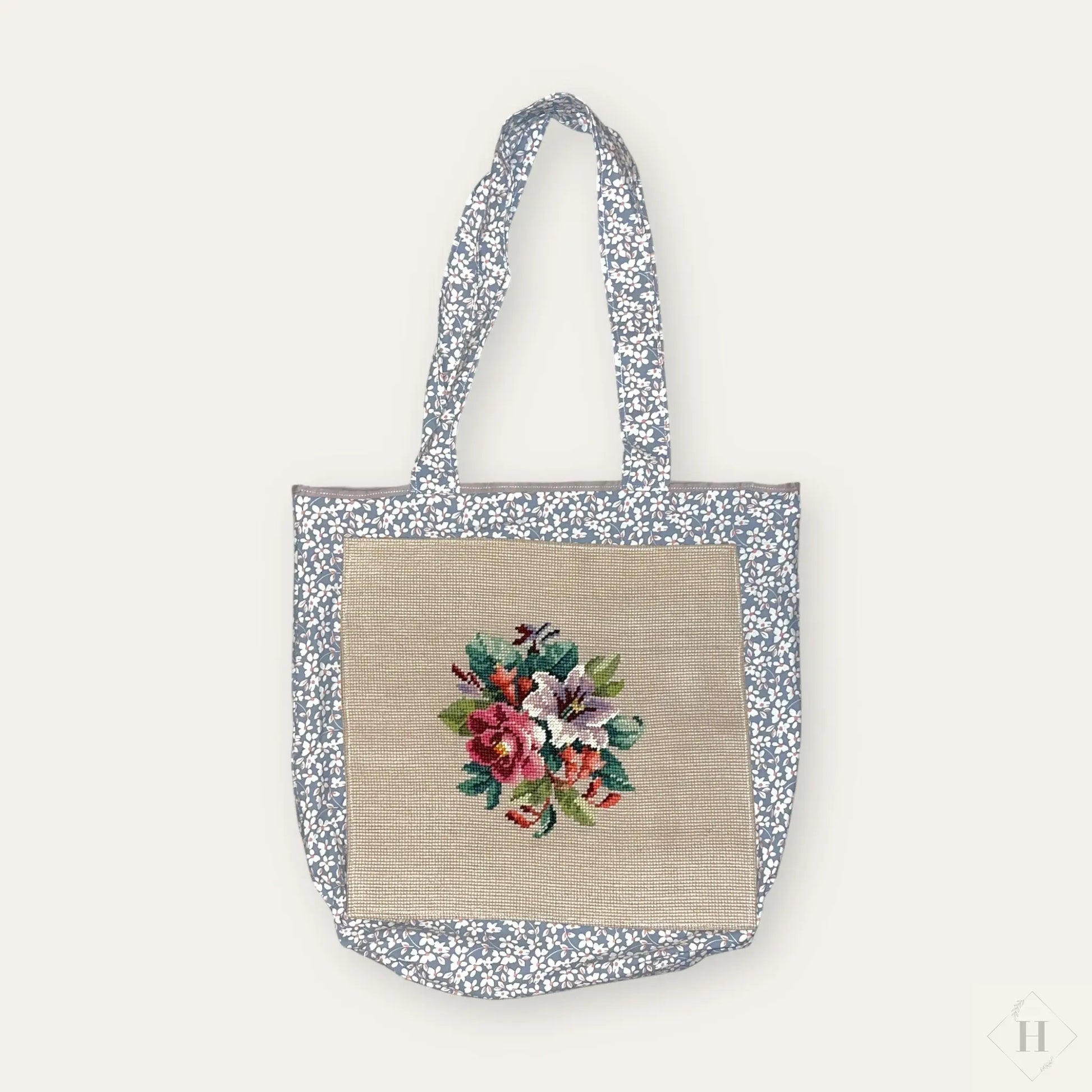 Mulepose med broderi - blomster buket Irene Kokholm