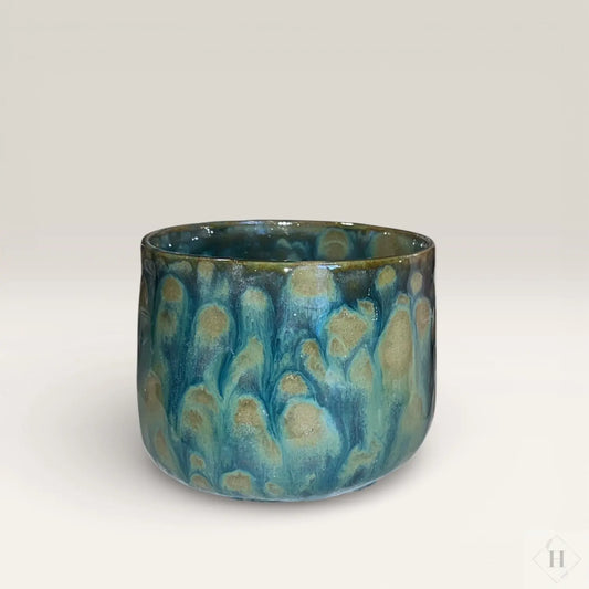 Krus uden hank - grøn med skildpadde Håndlavet af