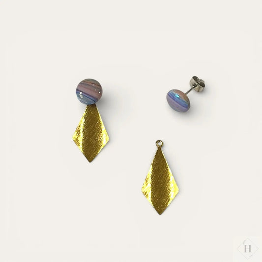 Multi ørering - gråstribet dot med messingstykke Winther Design