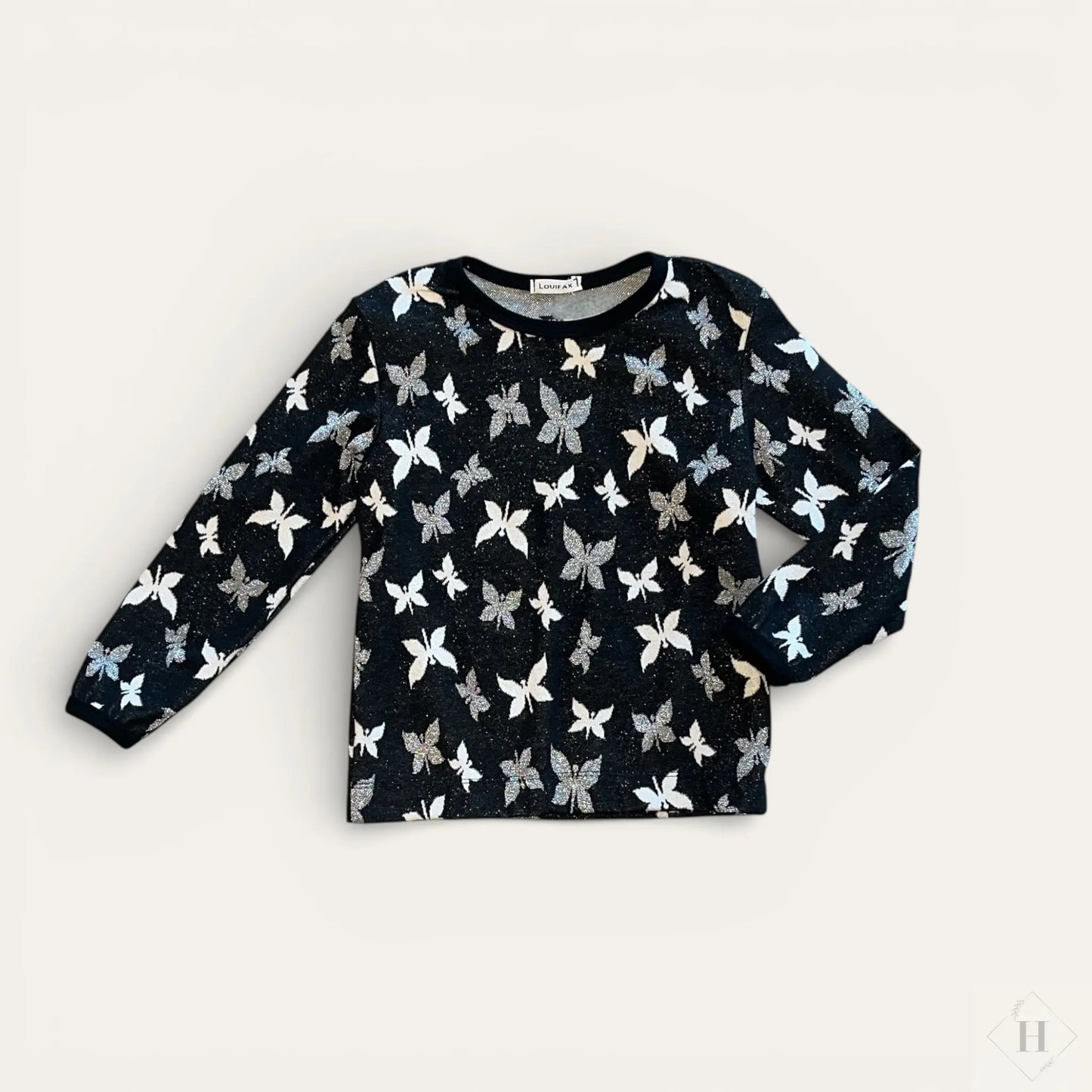 Trøje med sølv sommerfugle str 104 Louifax