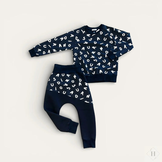 Håndlavet sæt trøje og Bukser Str 110 - Blødt Jersey og isoli Sæt med Bogstaver Louifax