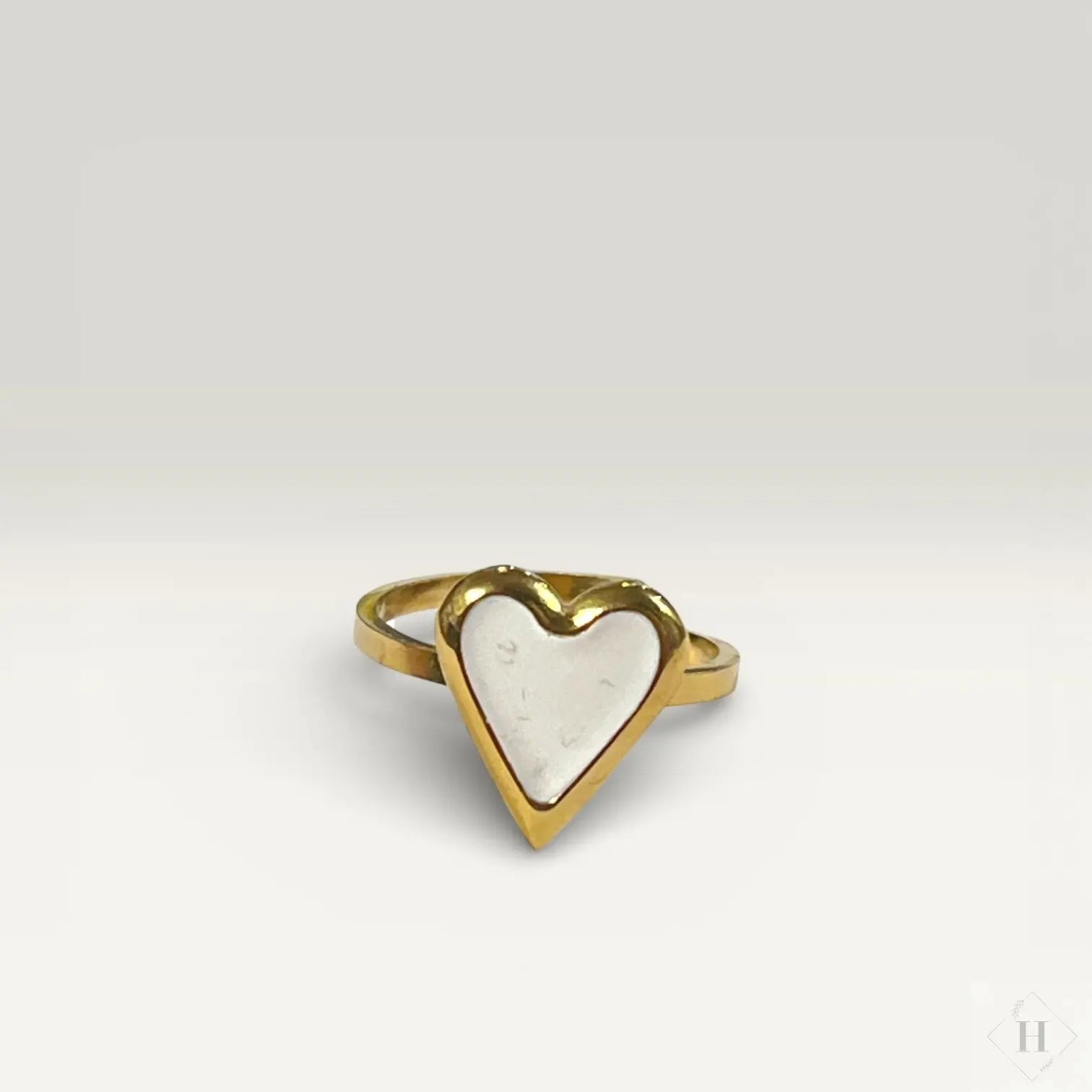 Vandfast ring - Hvid emalje hjerte Winther Design