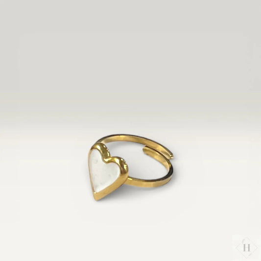 Vandfast ring - Hvid emalje hjerte Winther Design