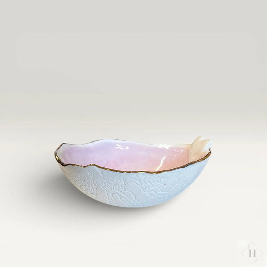 Unik skål i porcelæn i lyserød med hjerte - Håndlavet keramik Jøwjøw