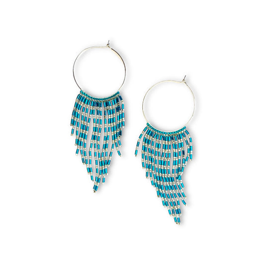 Miyuki Hoops med blå frynser - Håndlavede øreringe