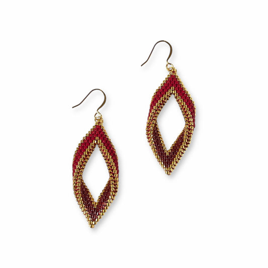 Mega twist øreringe i miyuki perler - rød/brun