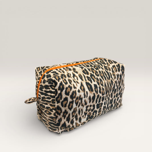 Stor Toilettaske Leopard - Håndlavet Quiltet Viskose