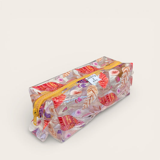 Stort penalhus/toilettaske i vinyl - fjer