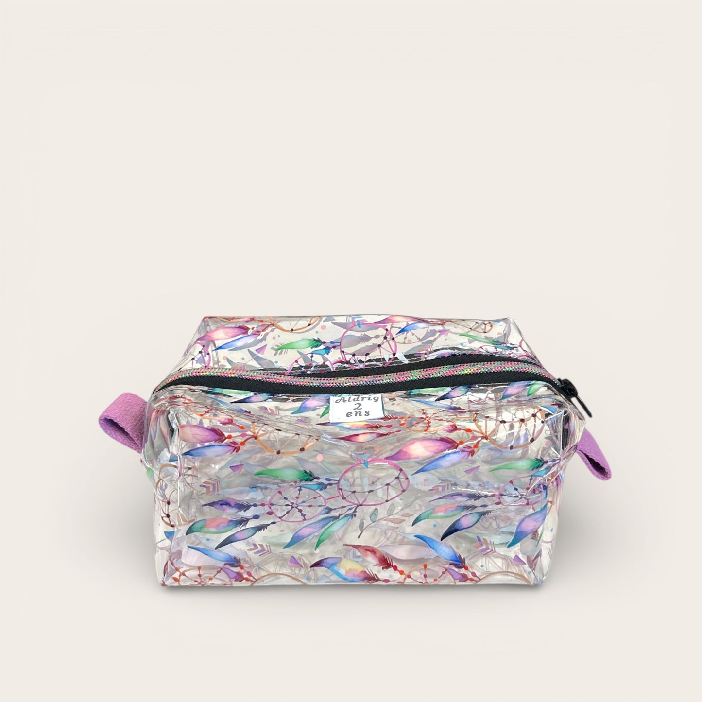 Stort penalhus/toilettaske i vinyl - pastel fjer