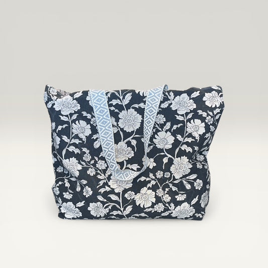 Vendbar totebag - blomstret