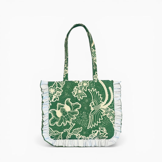Totebag med flæser - grøn