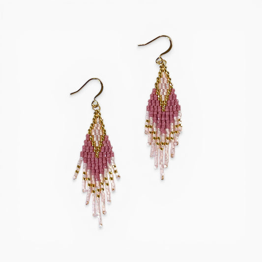 Frynseøreringe af miyuki perler - Rosa