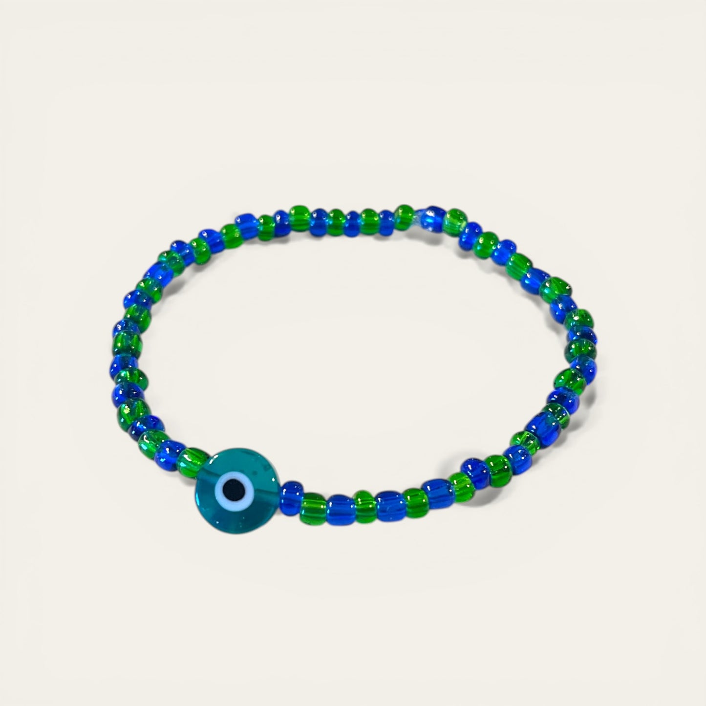 Armbånd i store glasperler - blå/grøn