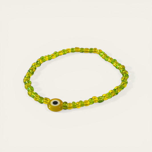 Armbånd i store glasperler - gul/grøn