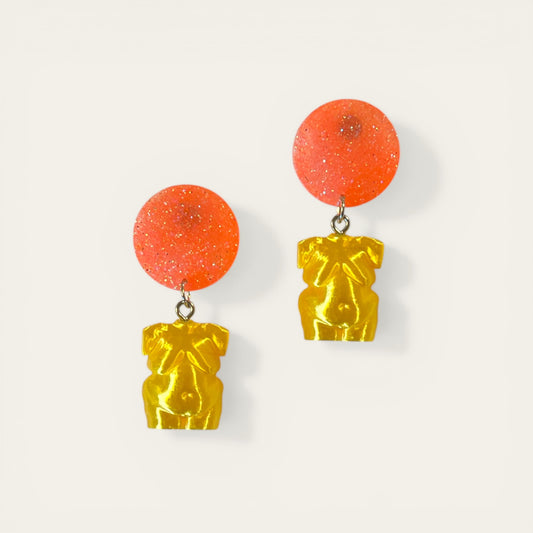 Ørering - gul torso med orange glimmer Dot