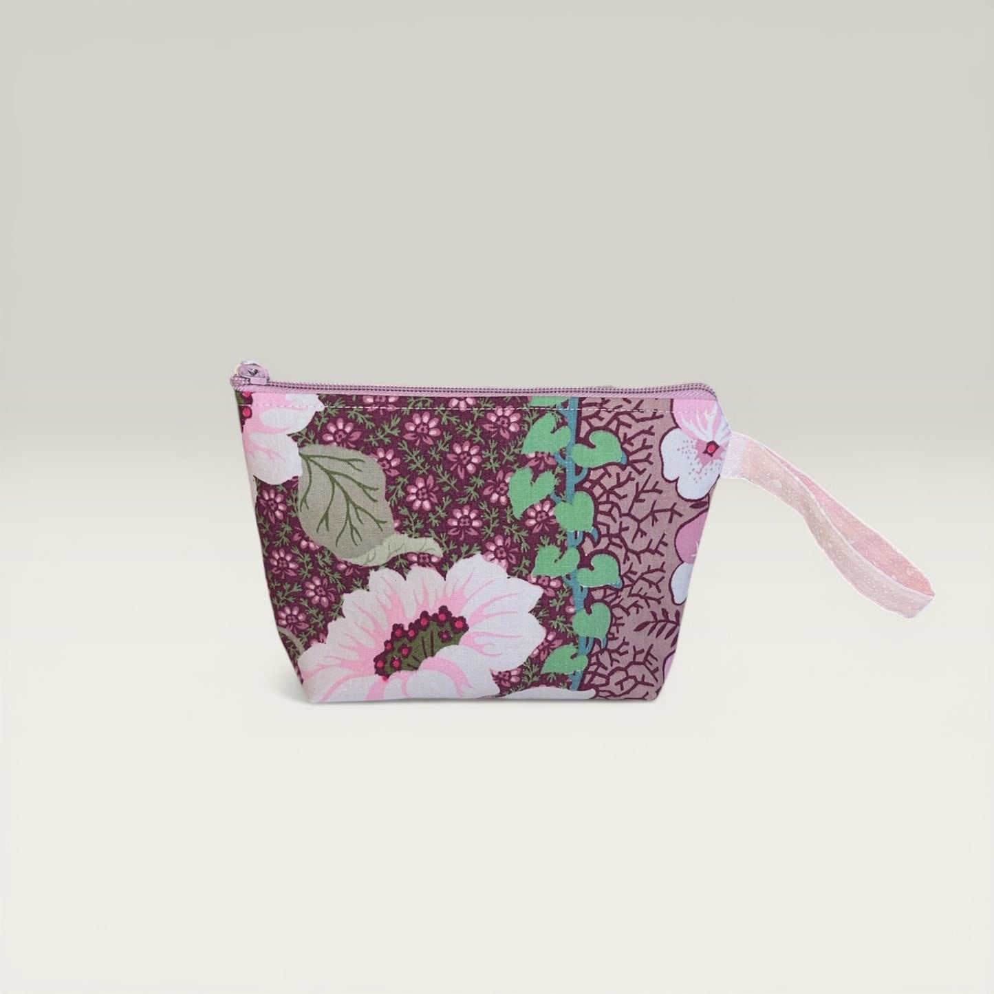 Håndlavet lille taske med wristlet i gammel rosa bomuld – JNortheved