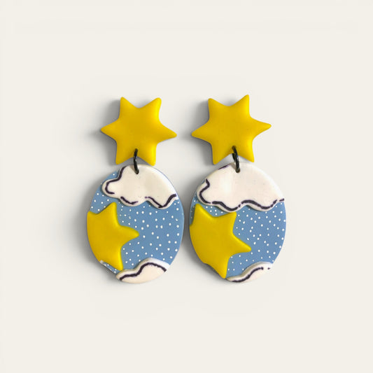 Ørestikker Sky with Stars – håndlavet polymer clay | Øjenguf