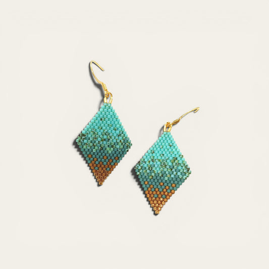 Ørering i miyukiperler - turkis/guldbelagt