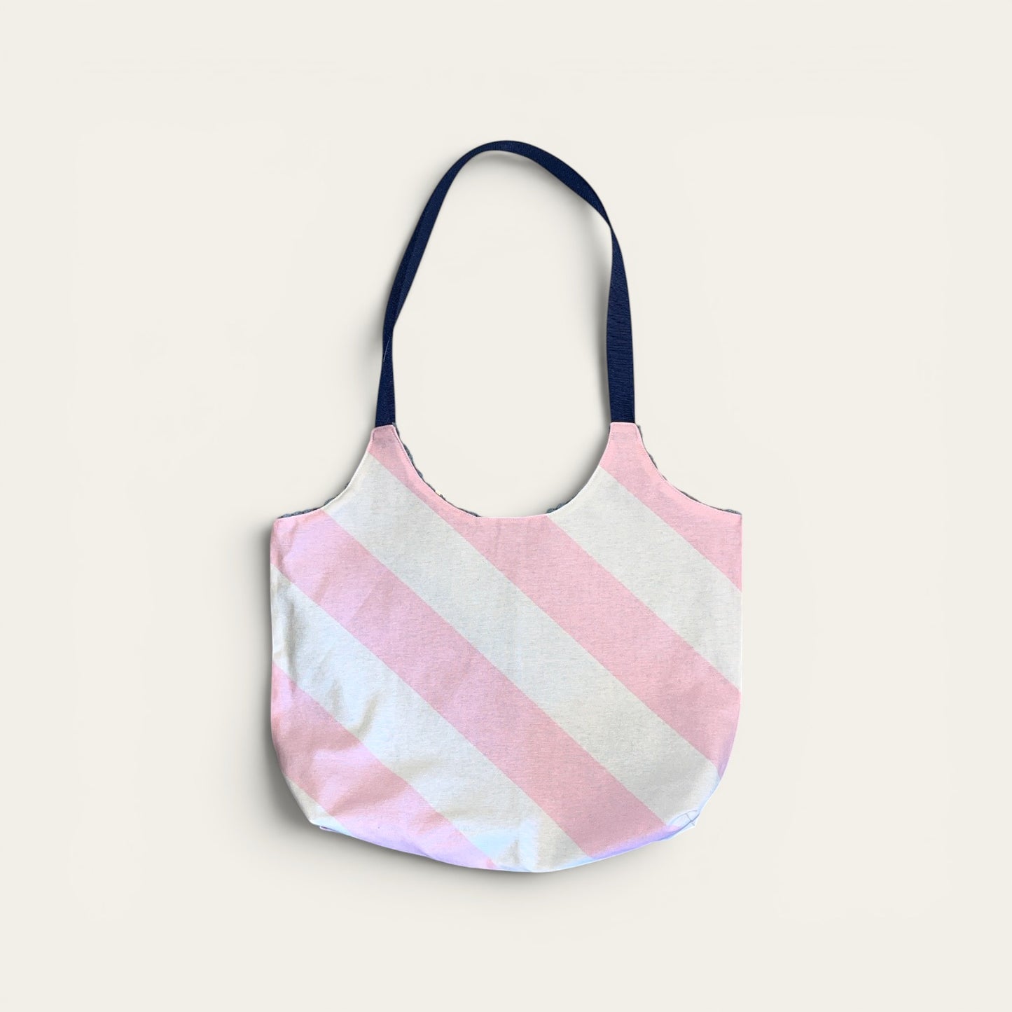 Vendbar totebag – støvet blå/lyserøde striber | JNorteved