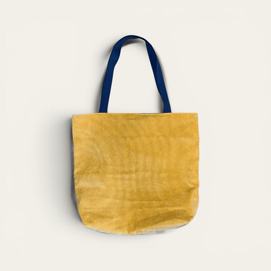 Vendbar totebag – karry fløjl/lyseblå tern | JNorteved