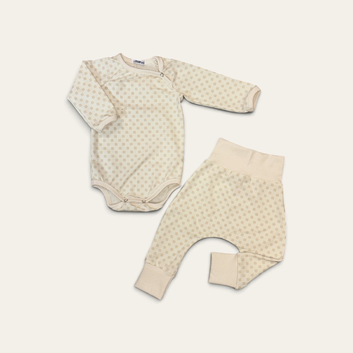 Baby sæt body og bukser creme firkløver str. 62 håndlavet dansk gave | Louifax