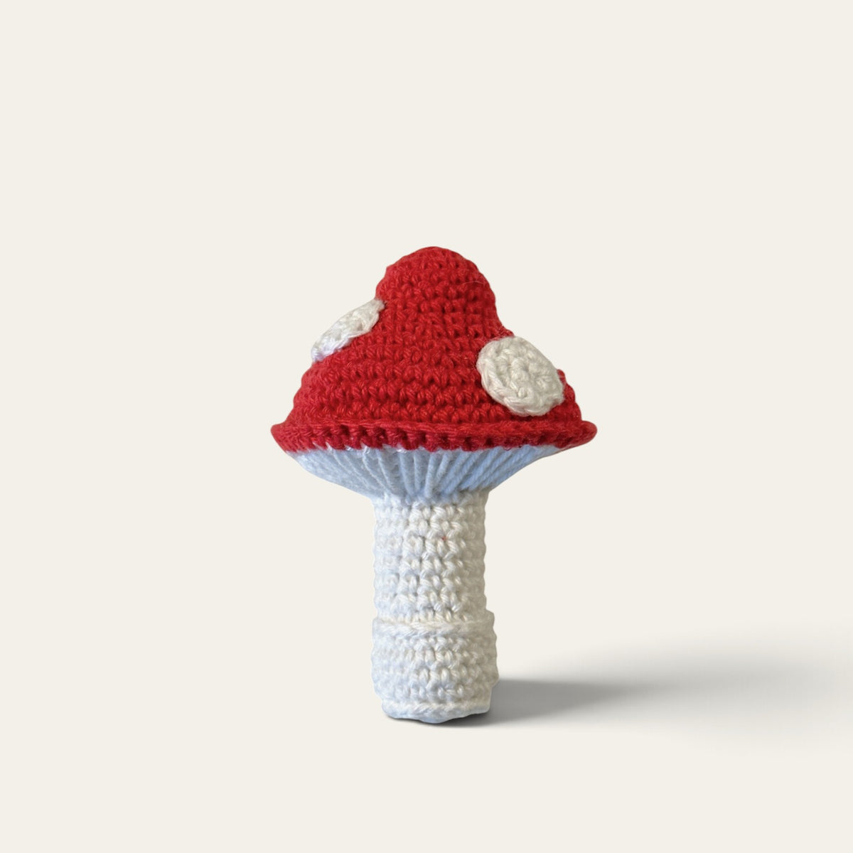 Hæklet fluesvamp i bomuld, rød og hvid, ca. 9 cm | Helene