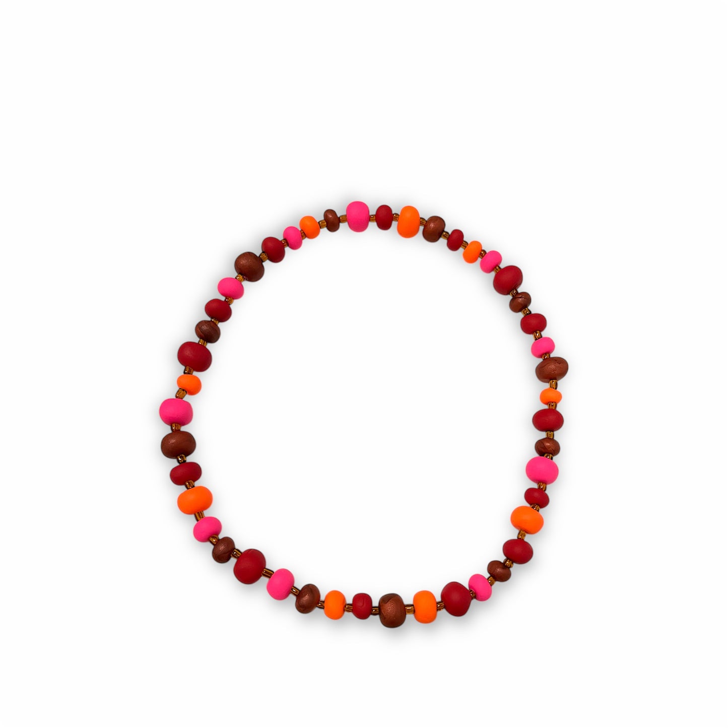 Halskæde og ørestikkere i håndlavede perler - Neon orange/rød