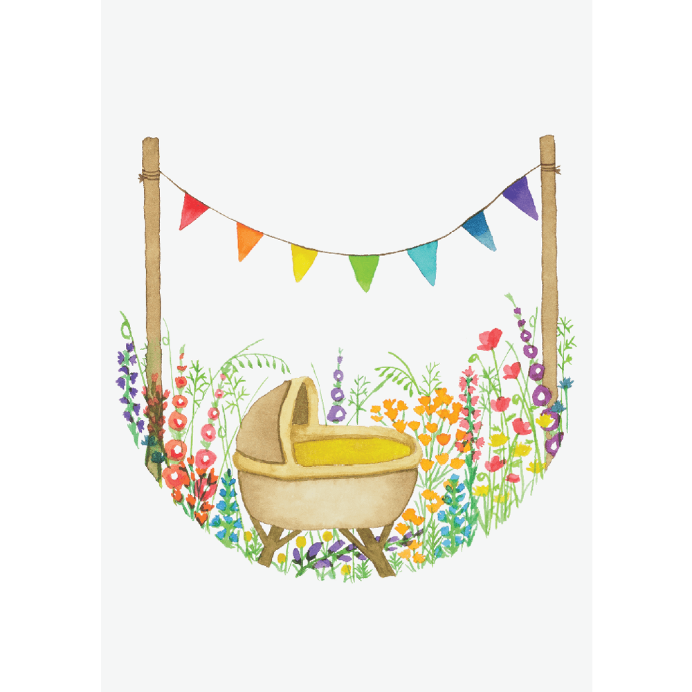 Barselskort med vugge Mette Mains