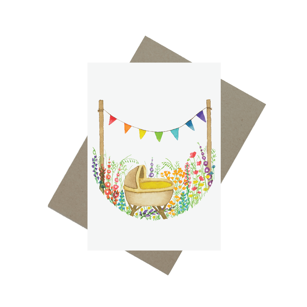 Barselskort med vugge Mette Mains