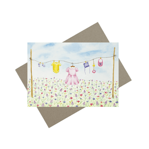 Barselskort med vasketøj - lyserød Mette Mains
