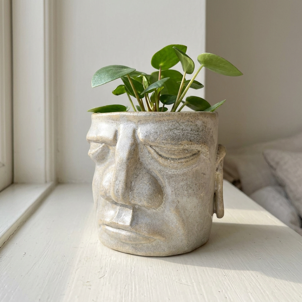 AI-genereret miljøbillede af Svend med en grøn plante