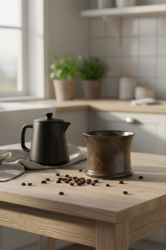 Drejet keramikkrus brun glasur - lifestyle