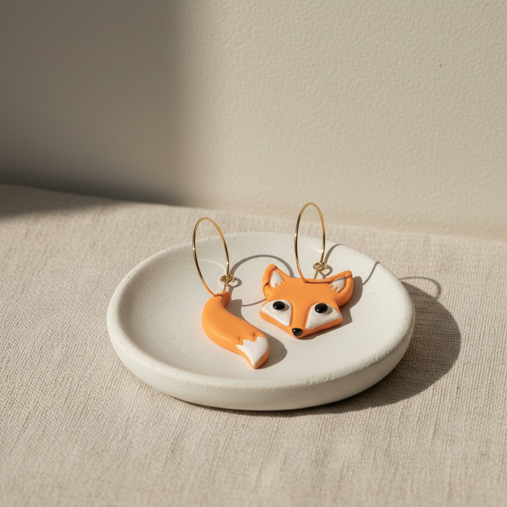 Håndlavet hoop ørering med ræv – stylet produktbillede