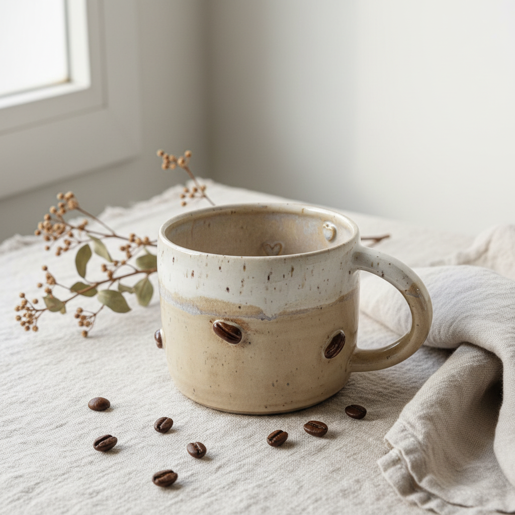 Håndlavet keramik krus – kaffebønne design