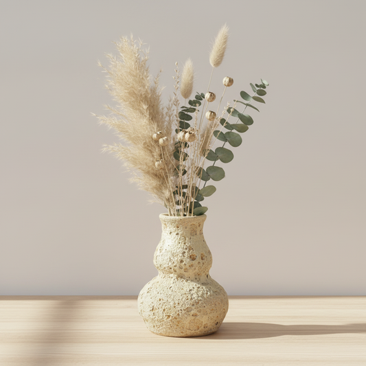 Håndlavet vase med lava glasur og tørrede blomster